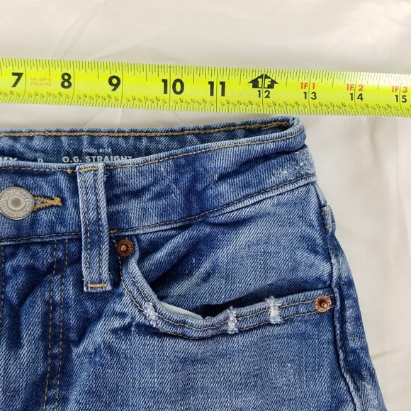 Old Navy Jeans Womens Size 0 High Rise O.G. Straight Leg Destroyed Blue Denim - Picture 3 of 14